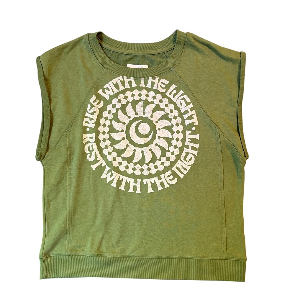 Pilcro Real Fun Wow Muscle Sweatshirt Women L Green Celestial Graphic Tank Top